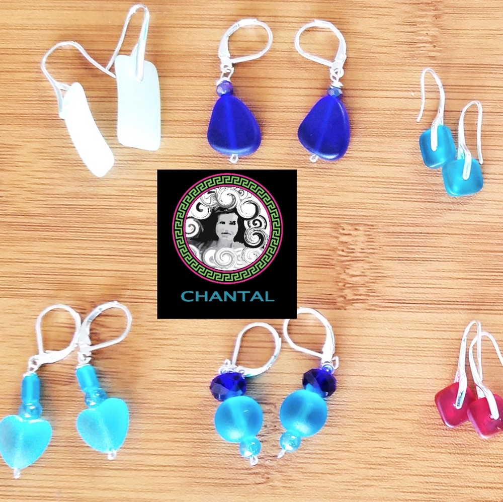 10 pair seaglass earrings silver plated with card